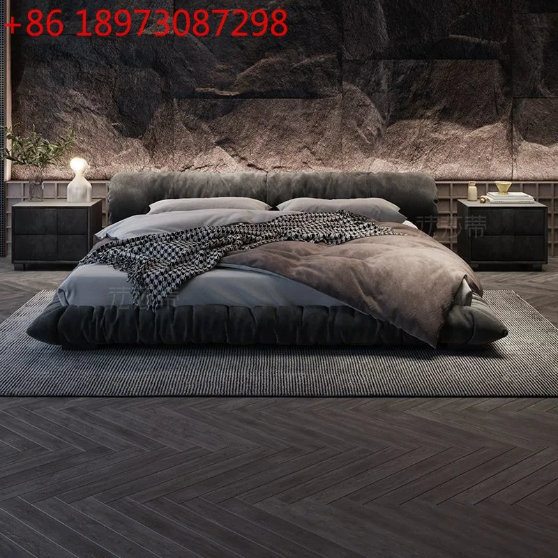 Fashionable fabric cat paw fabric master bedroom modern simple Italian flower roll floor to ceiling bed