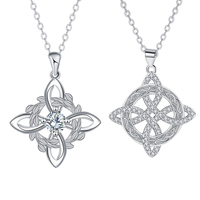 925 Thai Silver Classic Witch Knot Necklace With Zircons Trinity Knot Good Luck CZ Charm Wiccan Symbol Protection Jewelry