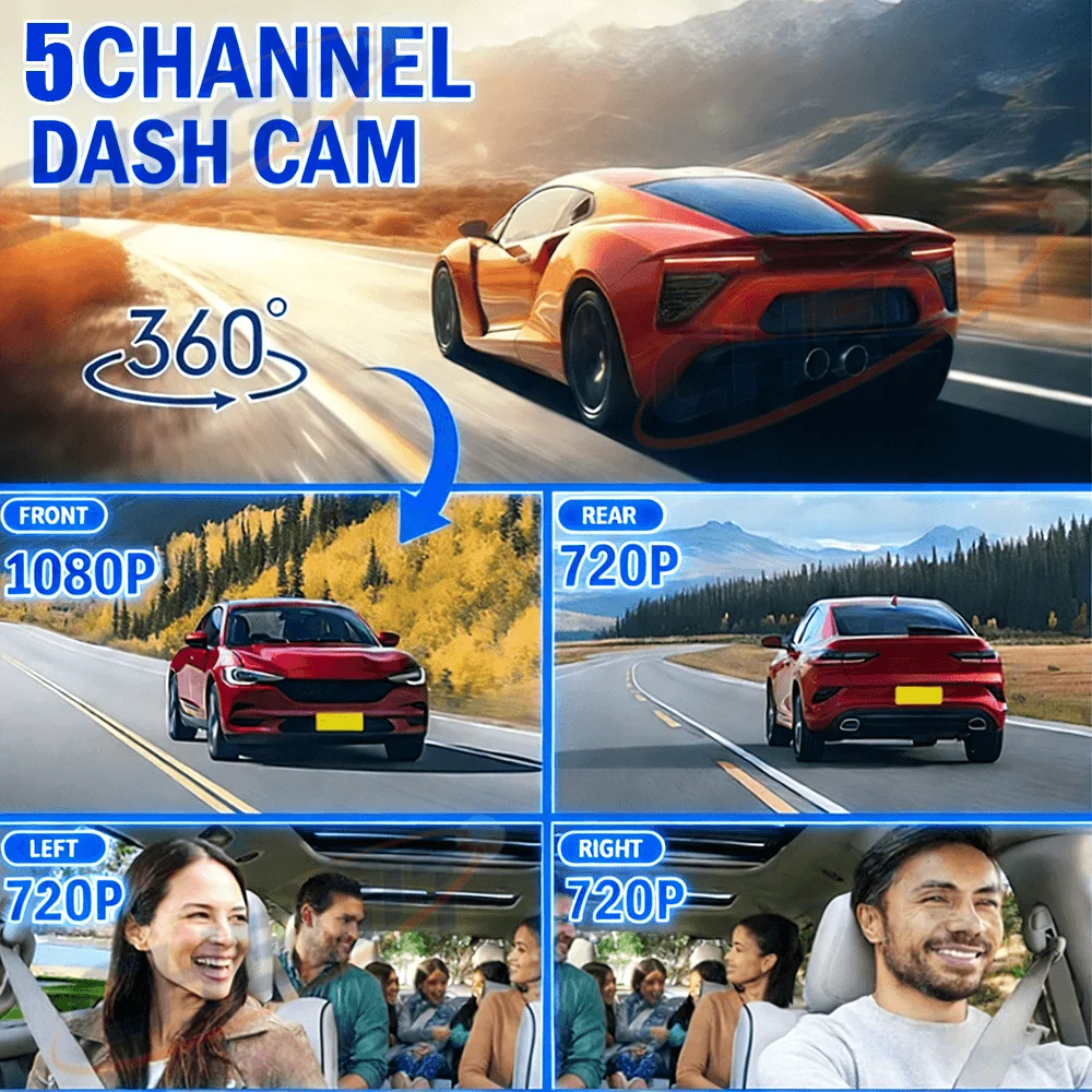 2026 NEW 3/5Camera Car DVR 1080P Video Recorder 360° WIFI Dash Cam Front right left inside With Rear View camera Black Box - view 3