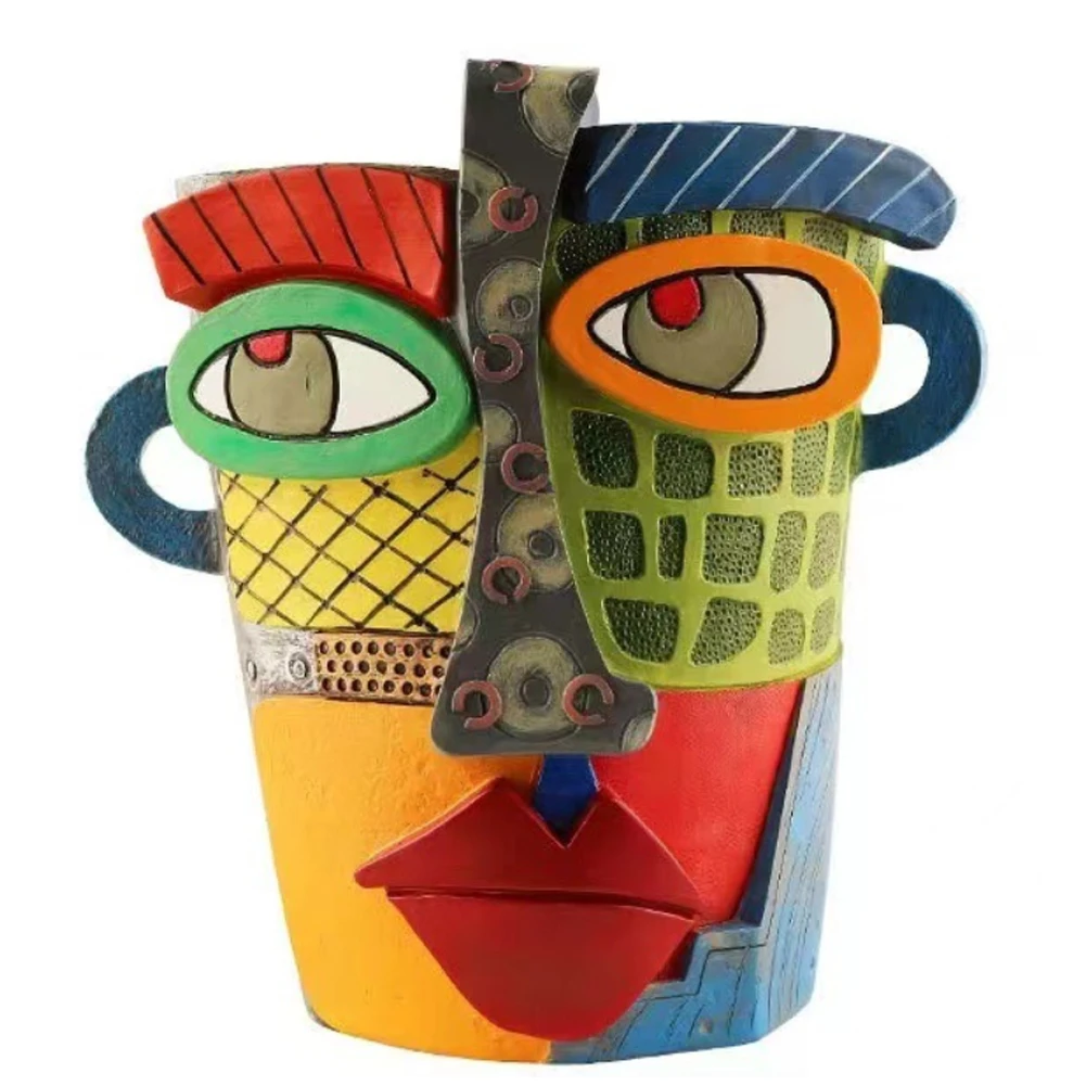 Flower Pot Brutalist Handmade Retro Face Resin Funny Planters Picasso Abstract Face Potted Plant Container for Garden Patio