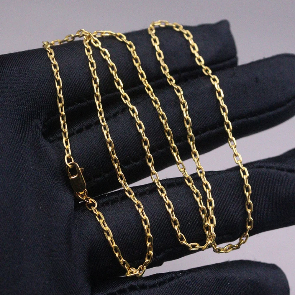 

Pure Solid 18k Yellow Gold Lucky Long Cable Chain Link Necklace 45cm