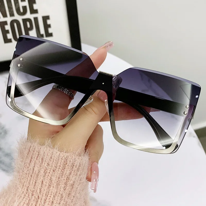 

2024 New Large Frame Square Rimless Sunglasses Women Fashion Temperament Sunscreen Sunglasses Ladies Trendy Gafas De Sol Mujer