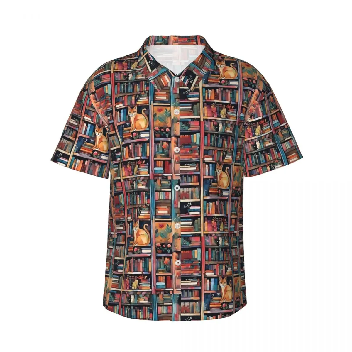 Colorful Library Cat Beach Shirt Hawaii Casual Shirts Mens Loose Blouses Short Sleeve Korean Fashion Custom Tops