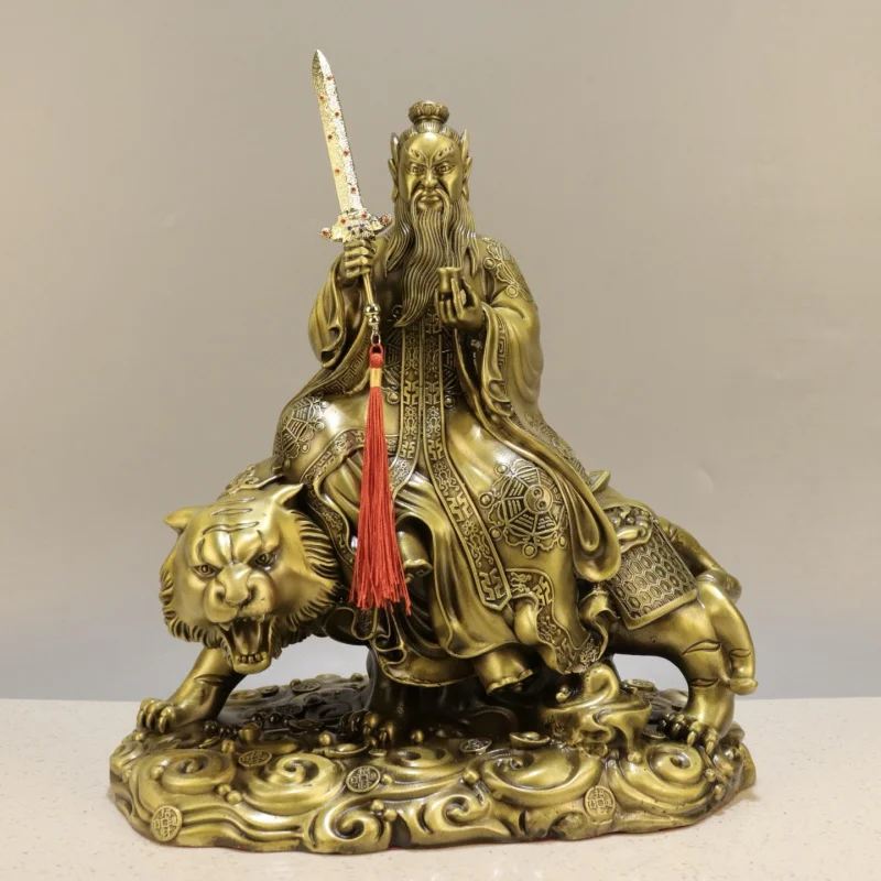 Brass statue of Tianshi, a true master monk with celestial eyes, seated figure of Zhang Daoling from Longhushan