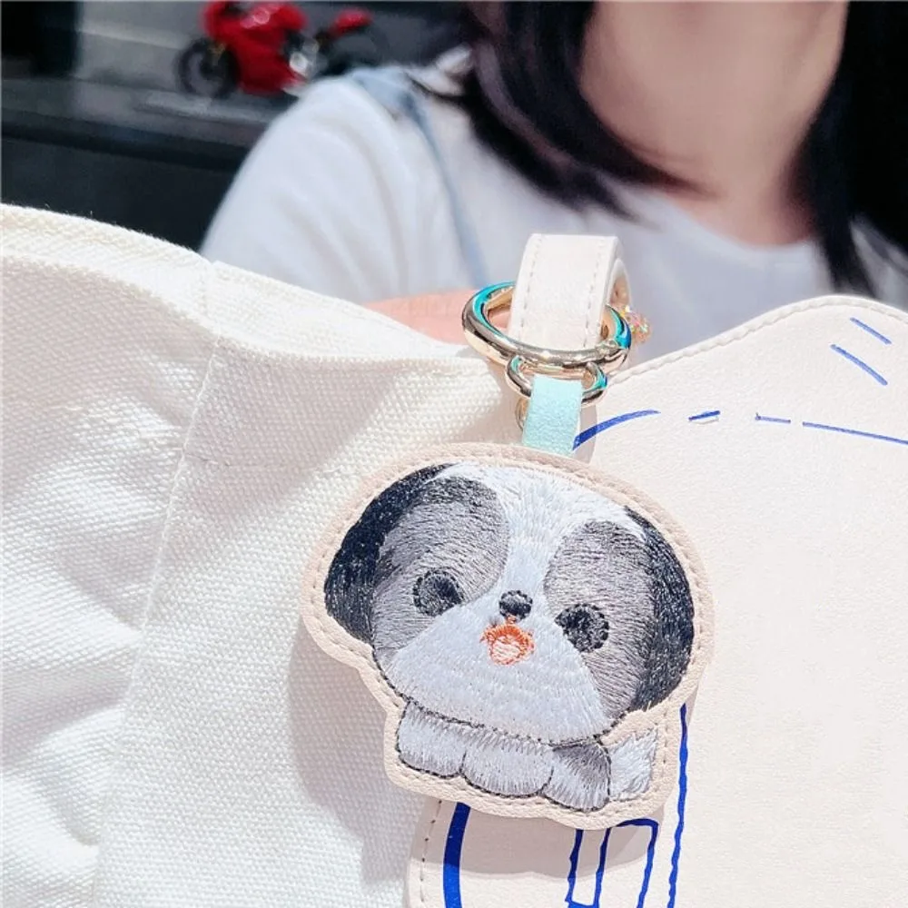 

PU Leather Embroidery Rabbit Keychain Dog Hedgehog Cartoon Animal Pendant Bag Hanging Cute Car Keyring Backpack Decoration