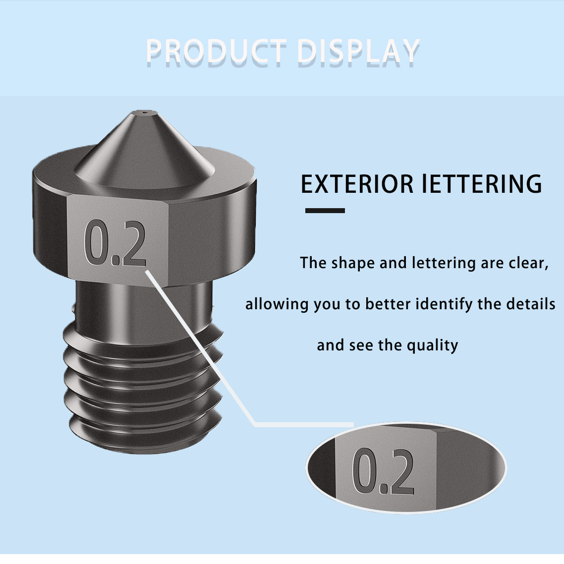 V6 Düse aus gehärtetem Stahl 0,2/0,4/0,6/0,8/1mm 1,75mm Filament M6 3D-Drucker-Düse für Ender 3 Hotend Titan Extruder Prusa I3 MK3 – Detail 5