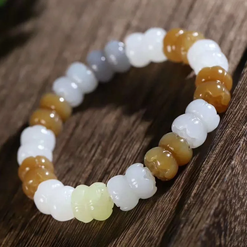 Hetian Qie Mo Sugar Ruoqiang Yellow Mouth Qinghai Sheep Fat Jade Purple Double Bracelet