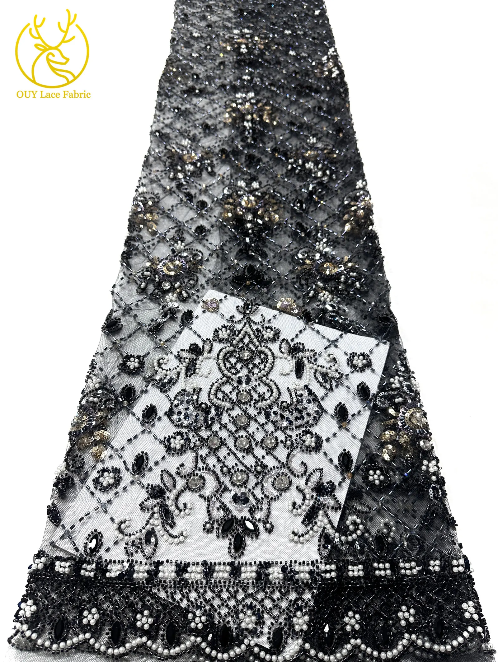 Lila afrikanischer Edelstein-Perlen-Spitzenstoff 2026 Luxuriöser französischer Pailletten-Spitzenstoff für Damen Brautkleid Hochzeitskleid Nähen 5 Yards – Detail 28