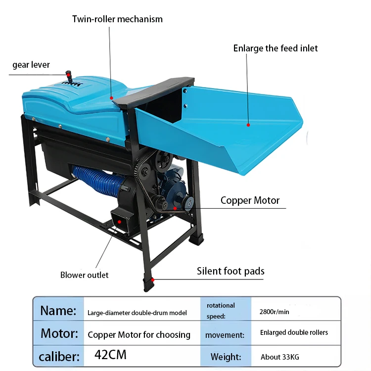 Enlarged Double Rollers Electric Corn Thresher - 1500kg/h Maize Sheller for Farms