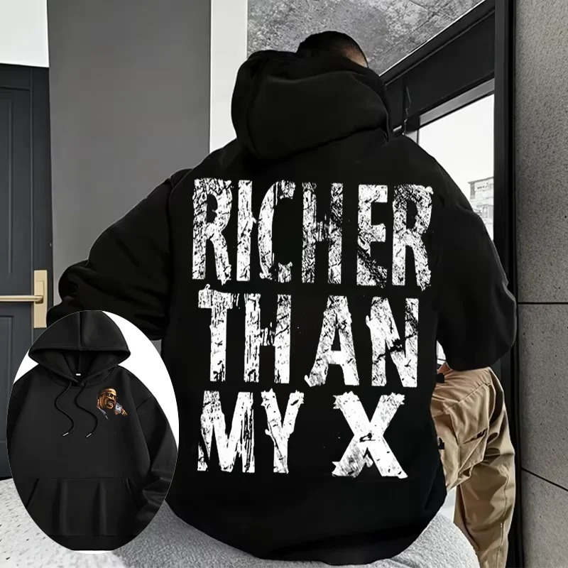 سترة Y2K للرجال لخريف وشتاء 2025، طباعة شخصية ريترو هيب هوب ستريت، كبيرة الحجم 100% قطن، قمة الموضة بقلنسوة