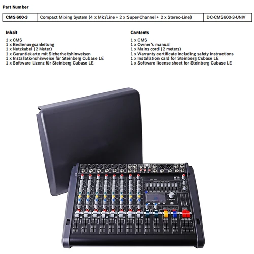Imagen 2 del producto Consola mezcladora de audio CMS600-3 con cubierta, consola de Audio de 8 canales, sistema de mezcla compacto, mezclador de DJ para mezclador Dynacord