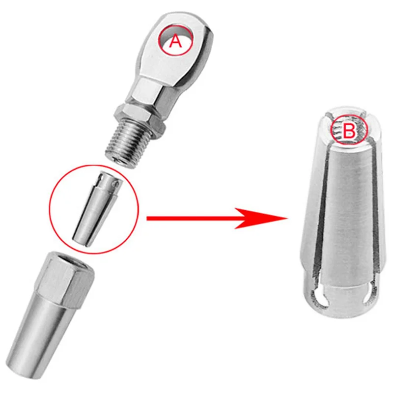 A64K 4Pcs Marine Grade 316 Stainless Steel Swageless Eye Terminal Wire Cable Rope DIY Fitting Rigging Hardware Balustrade Kit