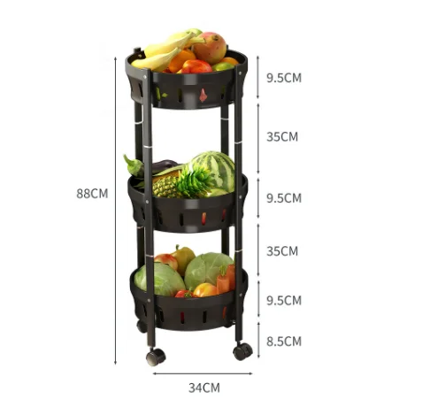 3-Tier Collapsible Metal Trolley Cart Folding Kitchen and Bathroom Shelves Mobile Rolling Storage with Wheels