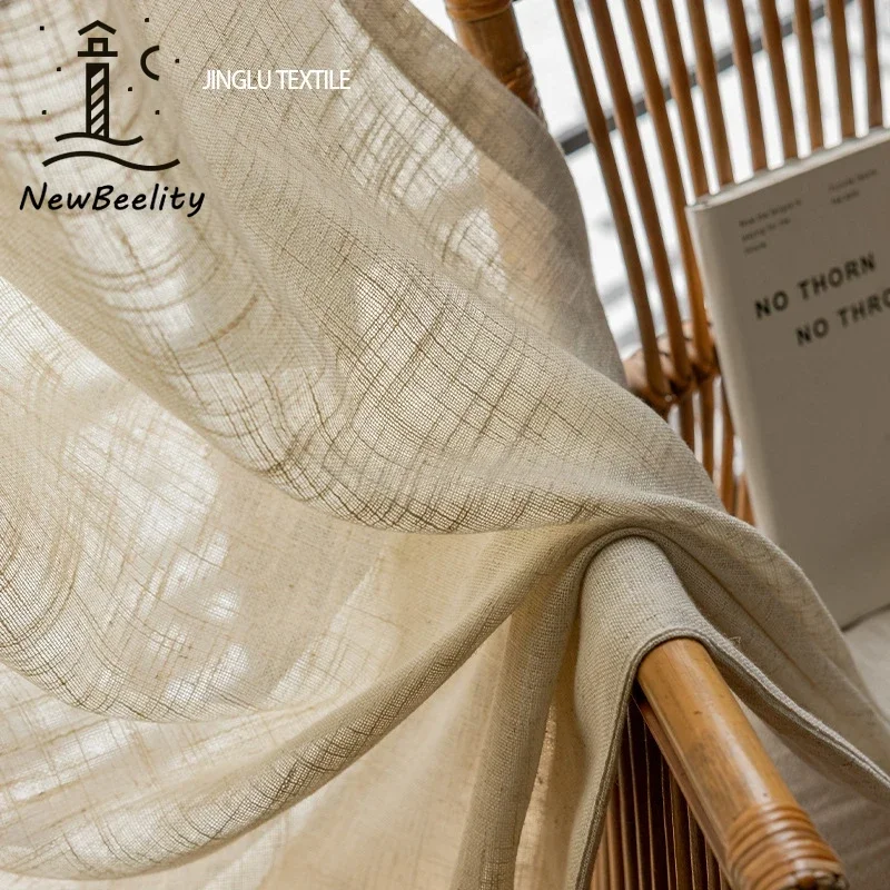 

Japanese Linen Curtain Tulle Light-transmitting Opaque Semi-shading Window Curtains for Living Room Bedroom Dining Custom Size