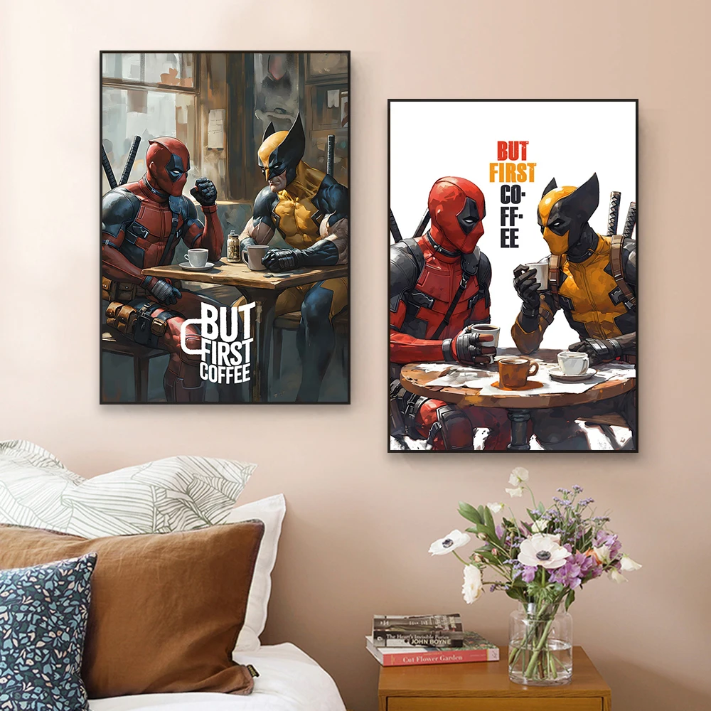 Disney DeadPool Wolverine Art Poster Modern Funny Coffee Art Illustrations Prints Canvas Painting Club Bar Office Kitchen Decor