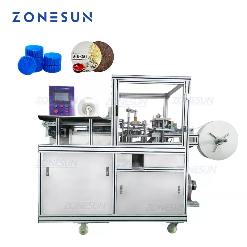 ZONESUN ZS-PK960 Automatic Hotel Soap Round Toilet Cleaning Block Pleated Packaging Wrapping Machine Label Sticker