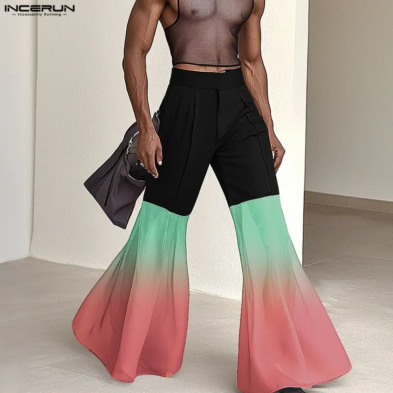 

INCERUN мужские брюки градиентные лоскутные джоггеры свободные брюки-клеш мужская уличная одежда 2025 модные повседневные вечерние мужские брюки S-5XL