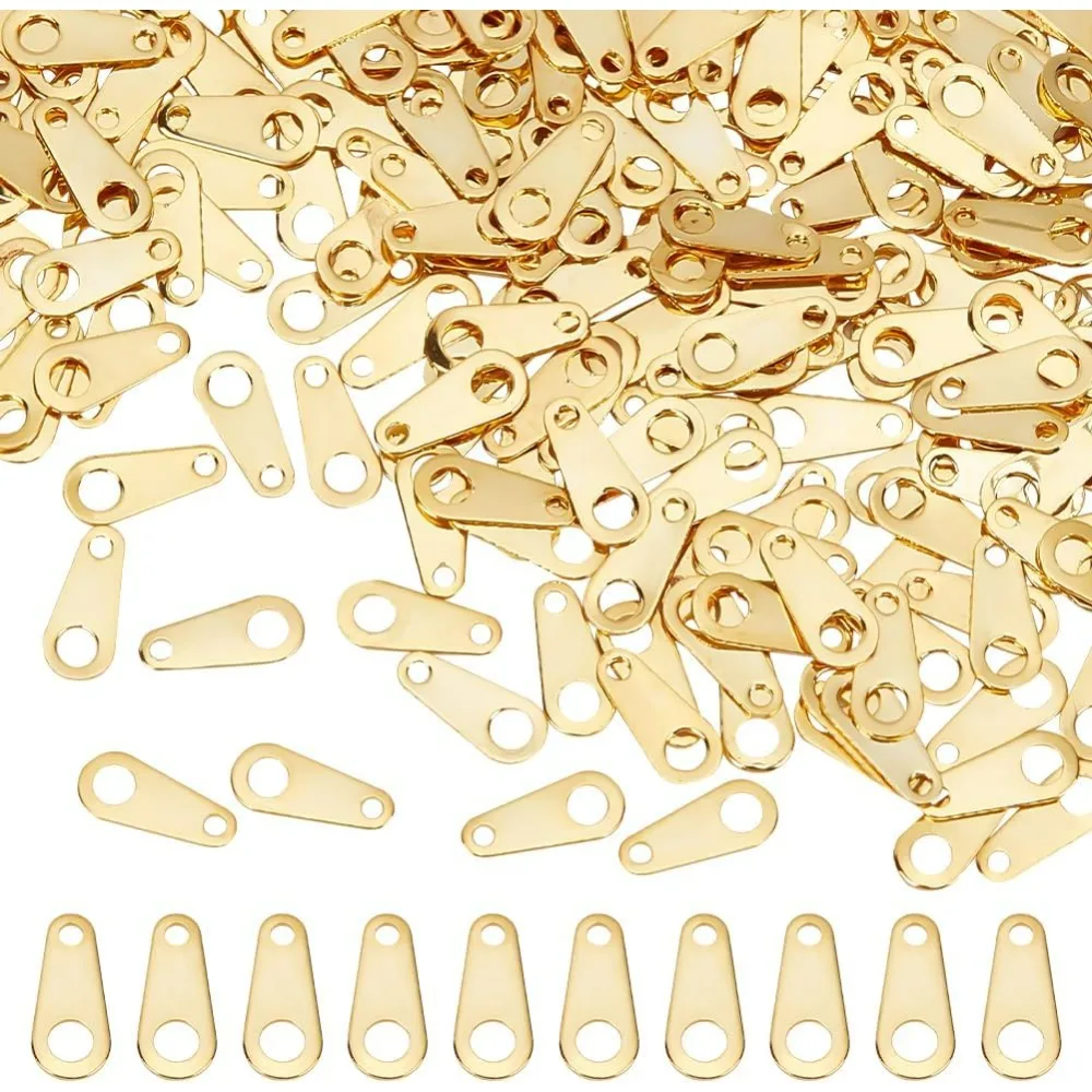 

300Pcs Real Chain End Tabs Teardrop Brass Link End Tags Chain Connectors with Double Hole Jewelry Making