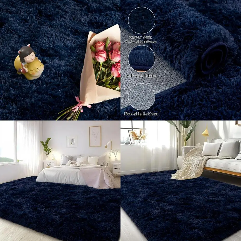 

6x9ft Navy Blue Plush Shaggy Rug - Ultra Soft Fluffy Carpet for Living Room, Bedroom, Kids Rooms & Home Decor