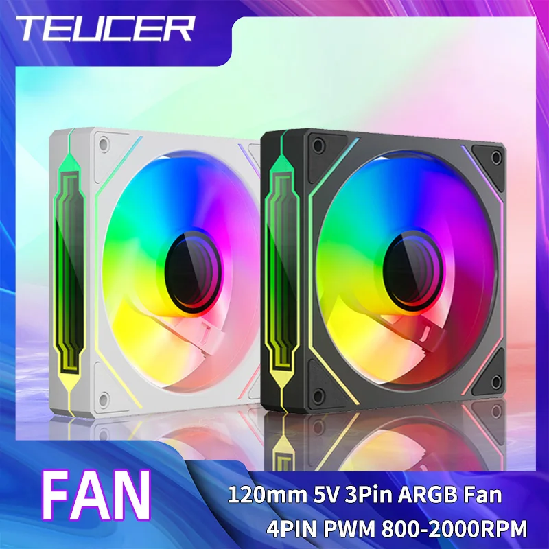 TEUCER 120mm ARGB Infinity Mirror Fan 5V 3Pin/4Pin PWM CPU Cooling PC Case Fan for Gaming - Silent & Cyclic Lighting Design