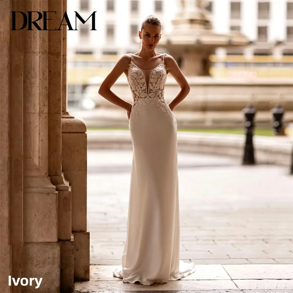 Modern Lace Mermaid Wedding Dress V-Neck Spaghetti Straps Open Back Applique Sleeveless Bridal Gown Vestidos De Novia Customized
