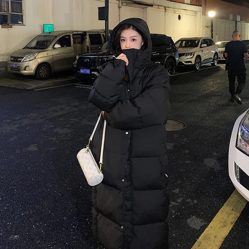 

Женское зимнее пальто средней длины из утолщенного хлопка, до колен, новое, в корейском стиле, свободного кроя, теплое, из трикотажной ткани