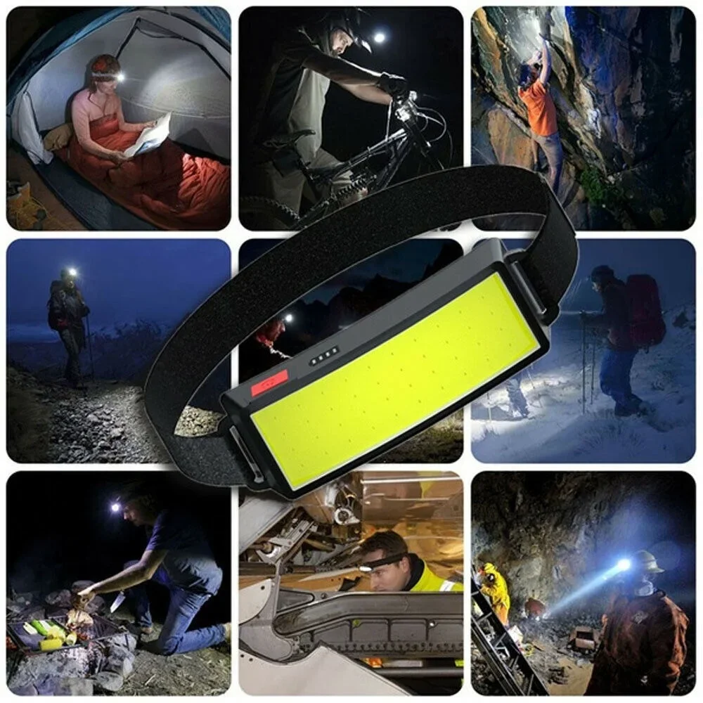 USB Rechargeable Powerful COB Headlamp Built-in Battery Fishing Head Flashlight Outdoor Head-mounted Camping Hunting Headlamp