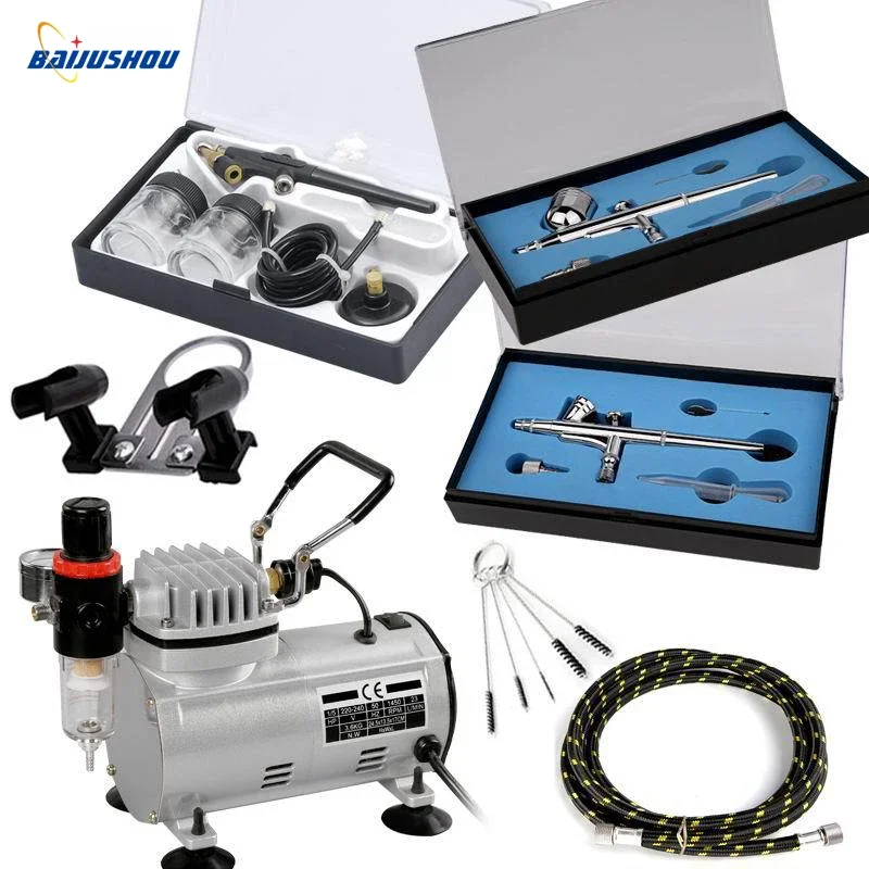 Cleaning Brush  Tattoo Nail Art Paint Supply AC-183 Airbrush Kit Air Compressor Dual-Action Hobby Spray Gun Air Brush Set