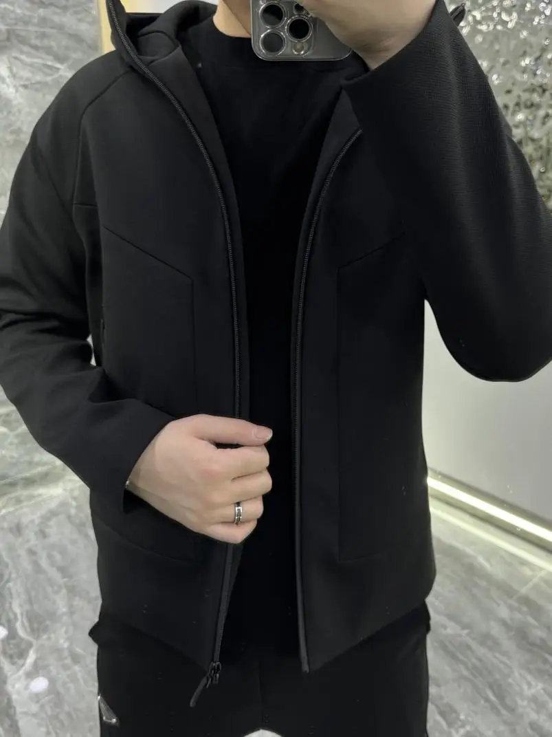 

Мужская повседневная куртка с капюшоном, легкая, с эффектом роскоши, для весны и осени, модная, стильная, приталенного кроя, с длинными рукавами