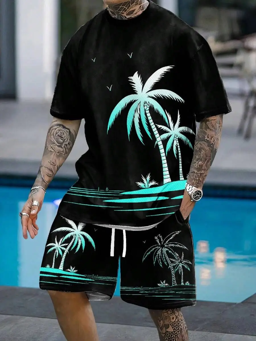 

Комплект из 2 предметов, модный удобный комплект для отдыха для мужчин, включая футболки, шорты, подходящие для занятий спортом, фитнесом, летний 3d принт