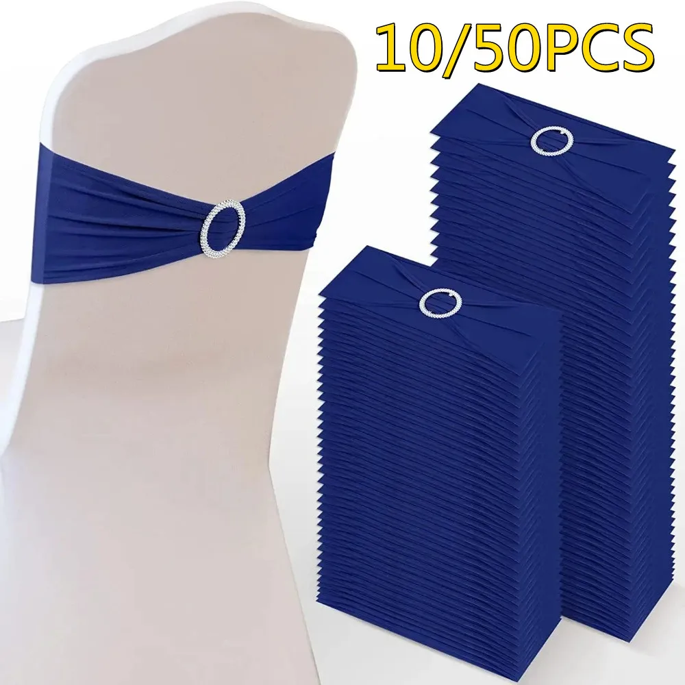 10/50Pieces Polyester Spandex Chair Sashes Bands Stretch Chair Ties Bows with Buckle Slider for Wedding Banquet Party Decoration