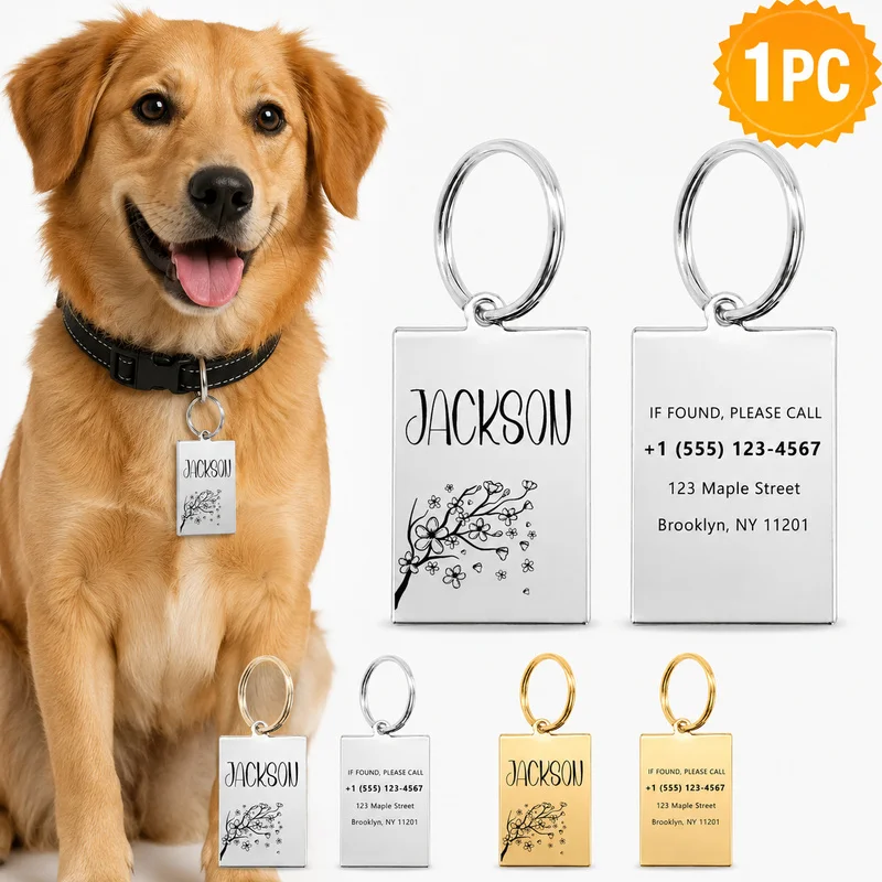 Flower‑pattern Double‑sided Pet ID Tag with Name, Address and Phone Number for Outdoor Use, for Small, Medium and Large Dogs