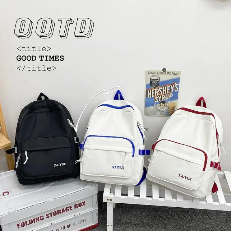 Mori Color Contrast New All-match Schoolbag Large Capacity Senior High School Backpack For College Students Solid Color Backpack