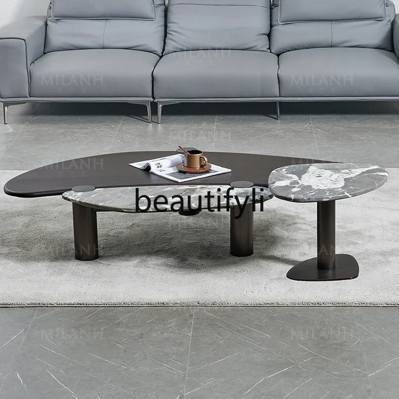 

A48 Italian minimalist, marble coffee table, special-shaped edge table, modern living room combination, high-end furniture