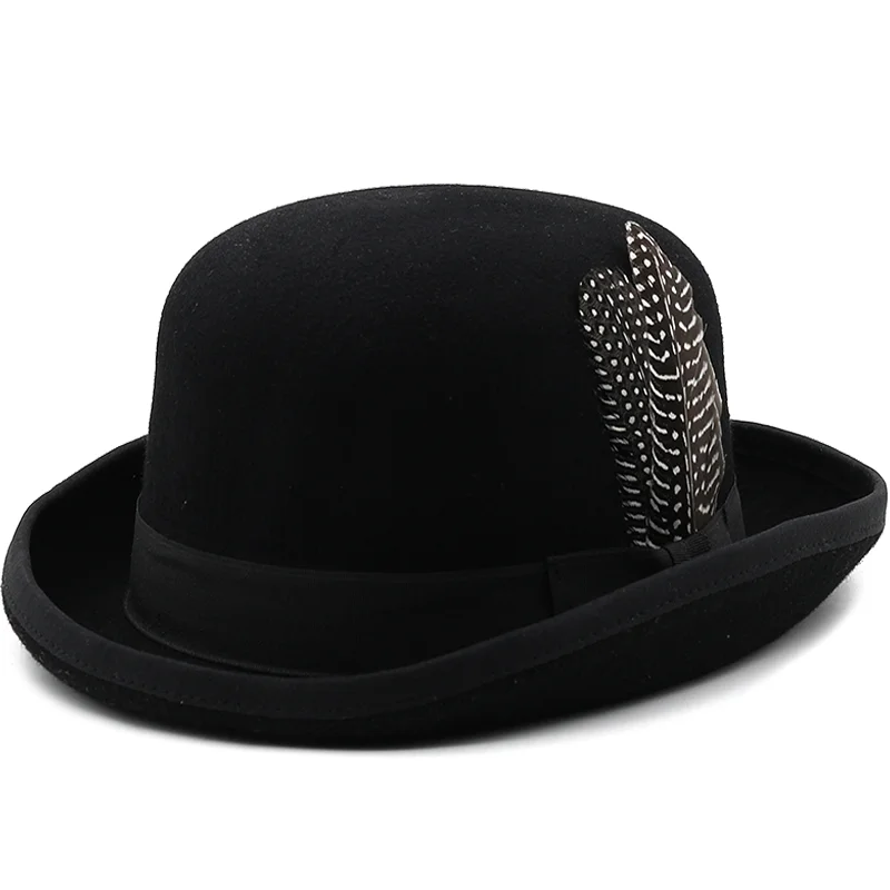 100% Australia Wool Felt Derby Bowler Hat For Men Women Satin Lined Fashion Party Formal Fedora Costume Magician Hat