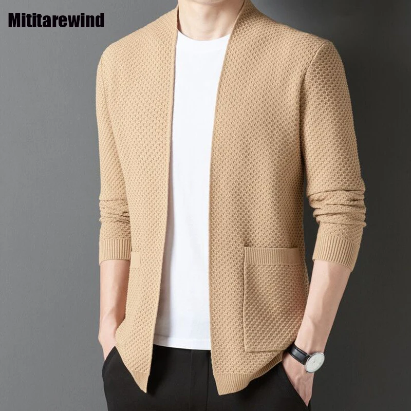 

Fashion Man Sweater Spring Fall Daily Casual Thin Sweater Coat 3% Wool Soft Knitted Sweater with Hollow Green Cardigan Sweaters