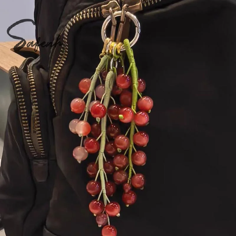 Handmade Resin Beaded Berry Bag Charm Creative Cartoon Design Portable Backpack Ornament Sweet Gift for Students Teenagers