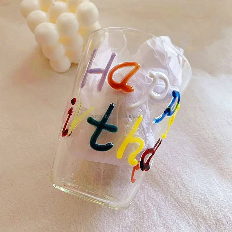 450ml Heat Resistant Glass with Colorful Letter Happy Birthday Smile Cocktail Cups  Coupes Wine Glass Wine Glass