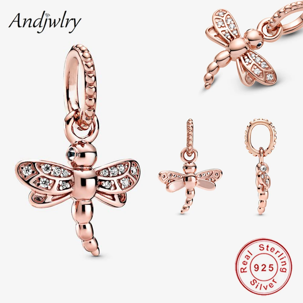 

Fit Bracelet Insect Charm 925 Sterling Silver Original Sparkling Dragonfly Dangle Charm Pendant Necklace Bangle Jewelry Berloque