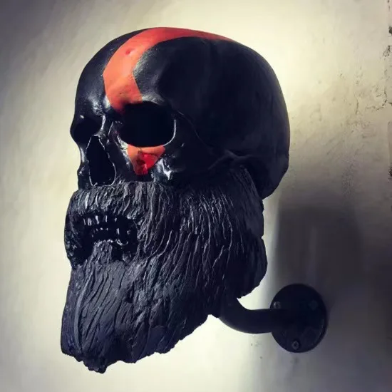 

‌Biker Skull Wall Mount - Resin Motorcycle Helmet Rack, Gothic Decor for Garage & Man Cave