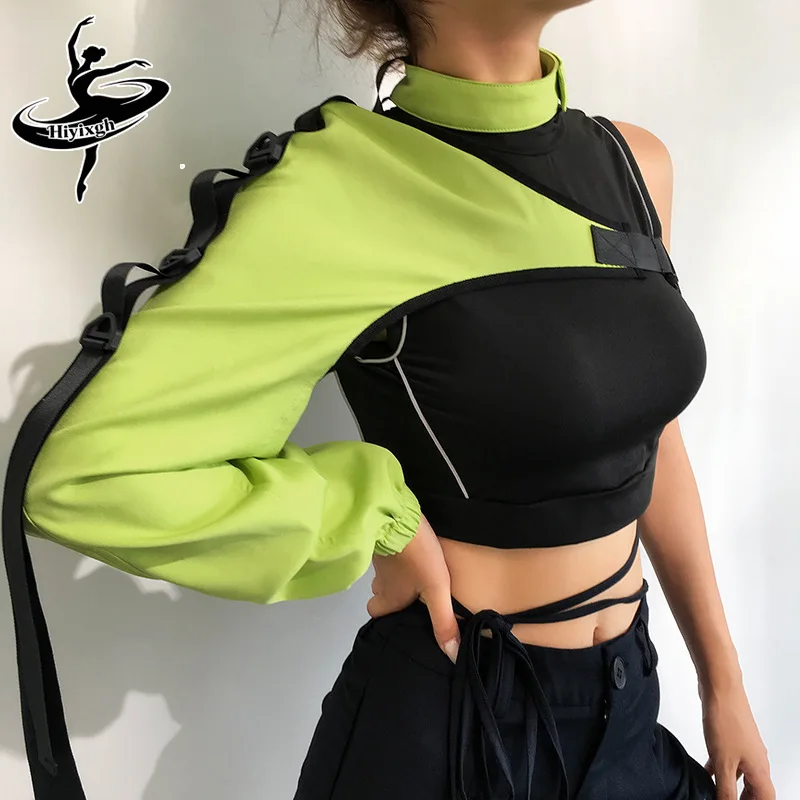 

Европейская и американская женская модная асимметричная блузка с длинным рукавом на одно плечо для уличных и джазовых танцев