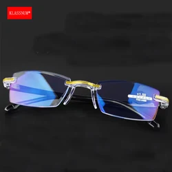 KLASSNUM Men Magnifing Clear Lens Reading Glasses Rimless Presbyopic Eyewear Anti Blue Light Glasses Eyeglasses Frame 2025 New