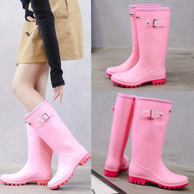 Fashion Non-slip Rain Boots Women Knee-High Water Boots Waterproof Long Tube Rubber Boots Womens High Tube Galoshes Rain Shoes