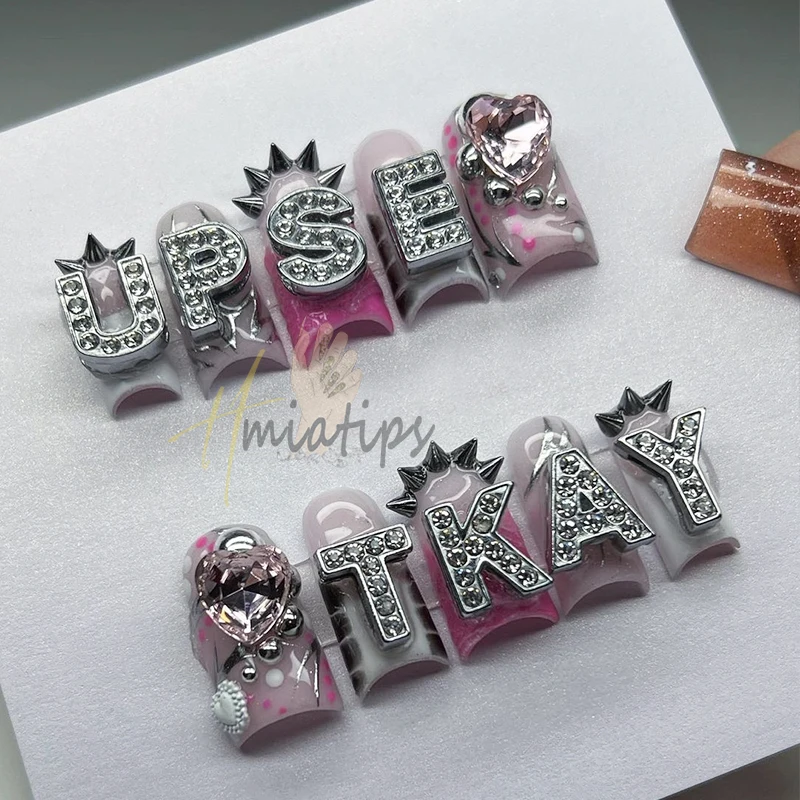 3D Letter Nail Charms Luxury Alloy Alphabet Rhinestones Nail Art Acrylic Tips Decoration Accessories