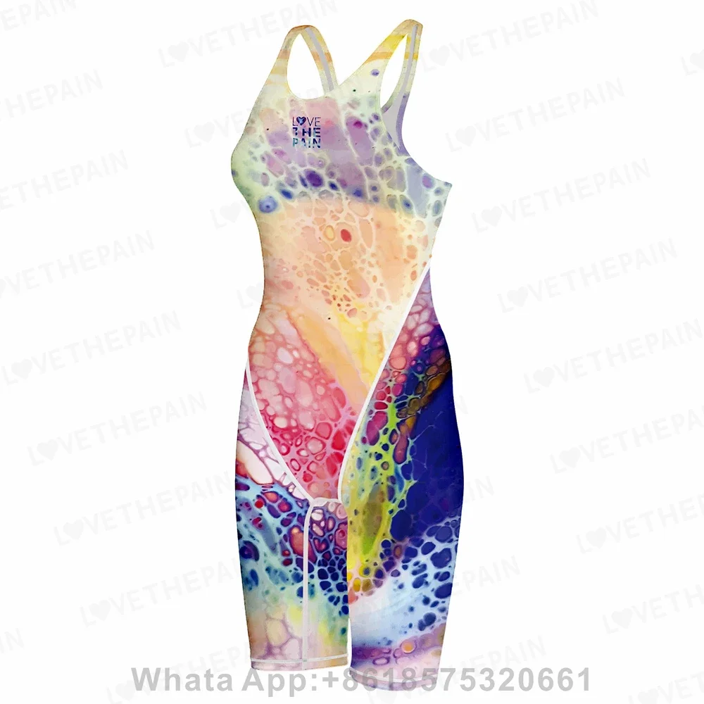 Women's Open Back Tech Suit Swimsuit Competition Training Neck to Knee Swimsuit One-piece Jumpsuit Professional Swimsuit 2023