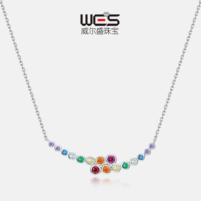 Original Rainbow Bubble Necklace 18K Gold Color Baby Stone PT950 Platinum Clavicle Chain Niche Light Luxury