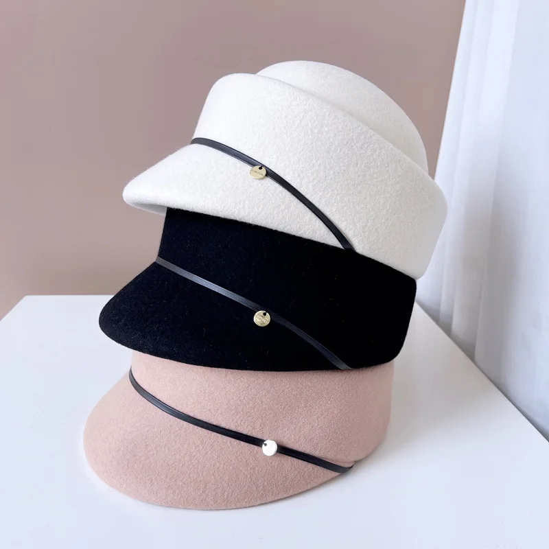 French concave top equestrian hat High quality Australian wool felt hat thin pu belt knight hat Fashion small dome cap