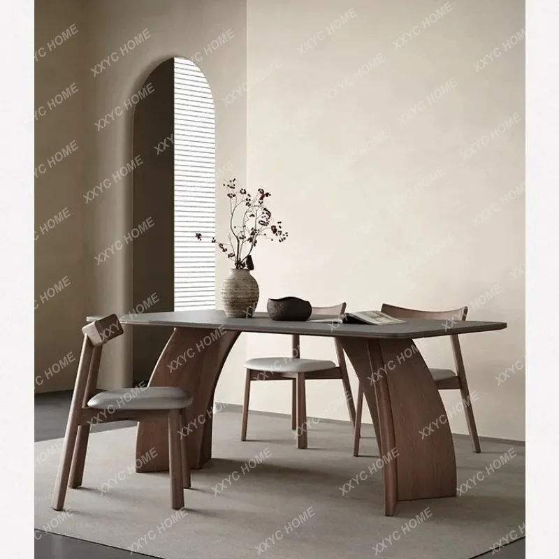 XXSolid wood rock slab dining table Modern simple dining table  rectangular dining table
