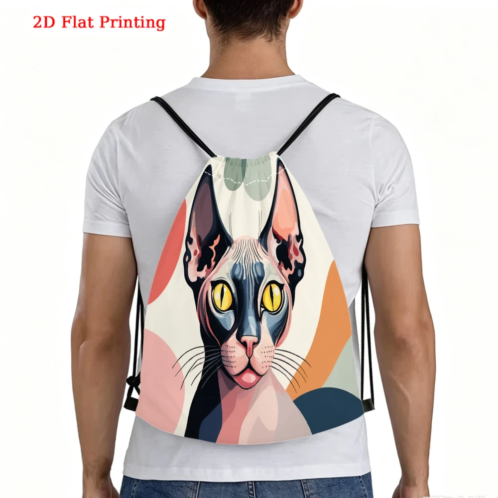 Fashionable, Drawstring Backpack, 2D Flat Printing Cat Pattern, Fitness Sports Backpack, Outdoor Travel Drawstring Bag