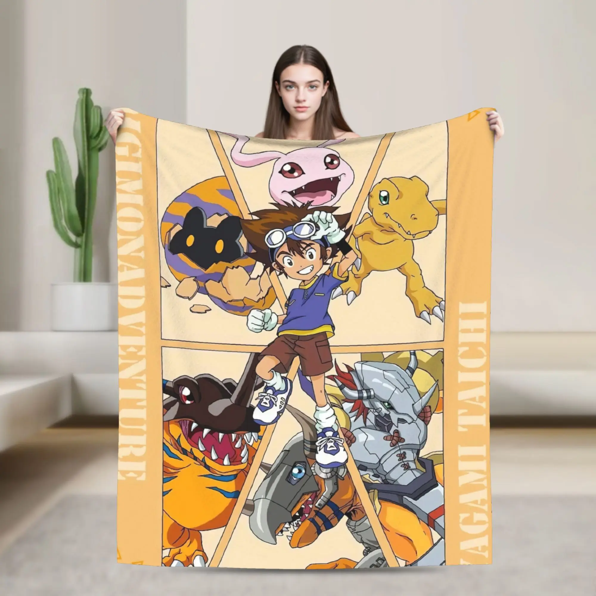 

Digimon Anime Blanket Flannel Taichi Digital Monsters Super Soft Throw Blanket for Bedroom Sofa Bedspread